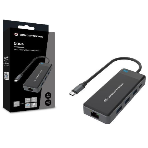 CONCEPTRONIC DONN014G DOCKING STATION 7-IN-1 DA USB-C 3.2 A 3xUSB-A 3.0 2xHDMI 1xUSB PD 100W 1xGIGABIT LAN GRIGIO